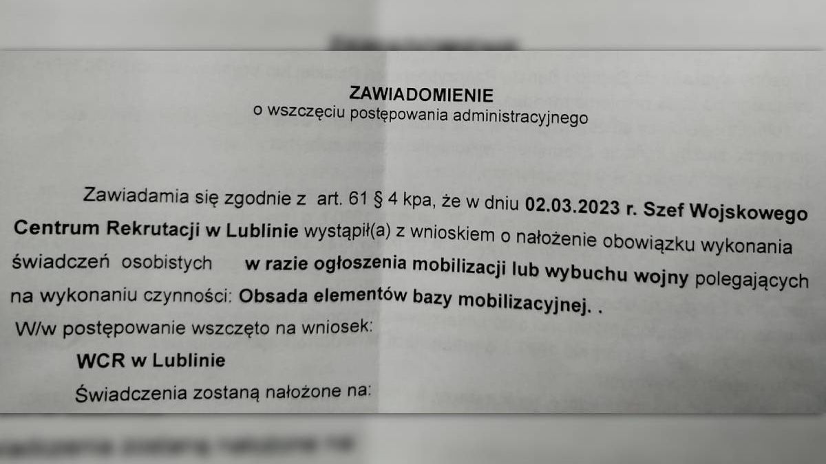 Zawiadomienie Wojskowego Centrum Rekrutacji w Lublinie
