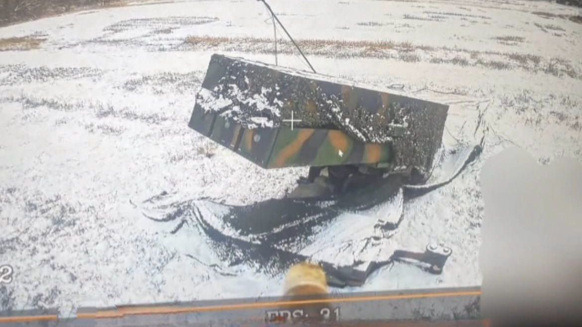 Makieta wyrzutni NASAMS widziana z drona Rosjan