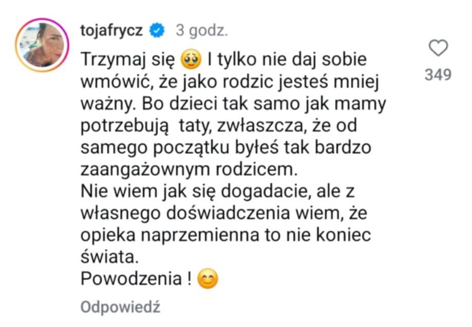 Olga Frycz wspiera Macieja Pelę