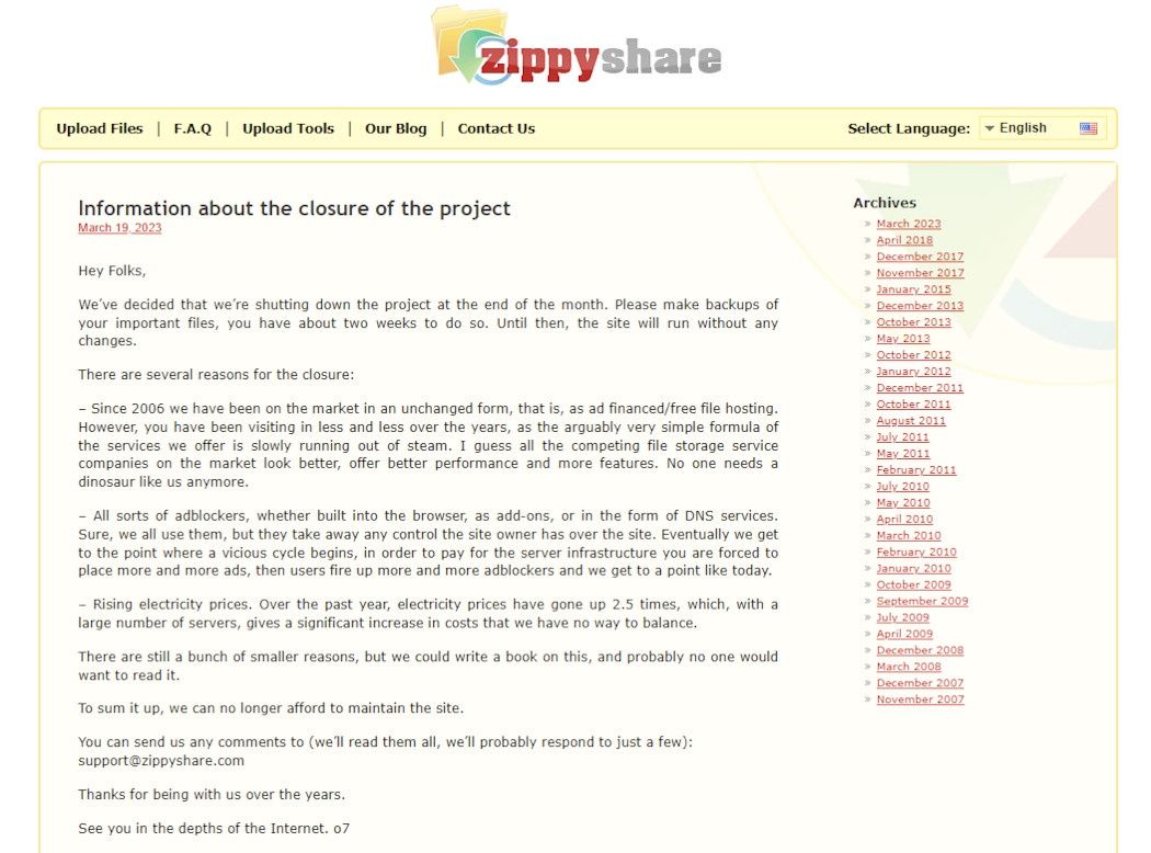 Zippyshare koniec
