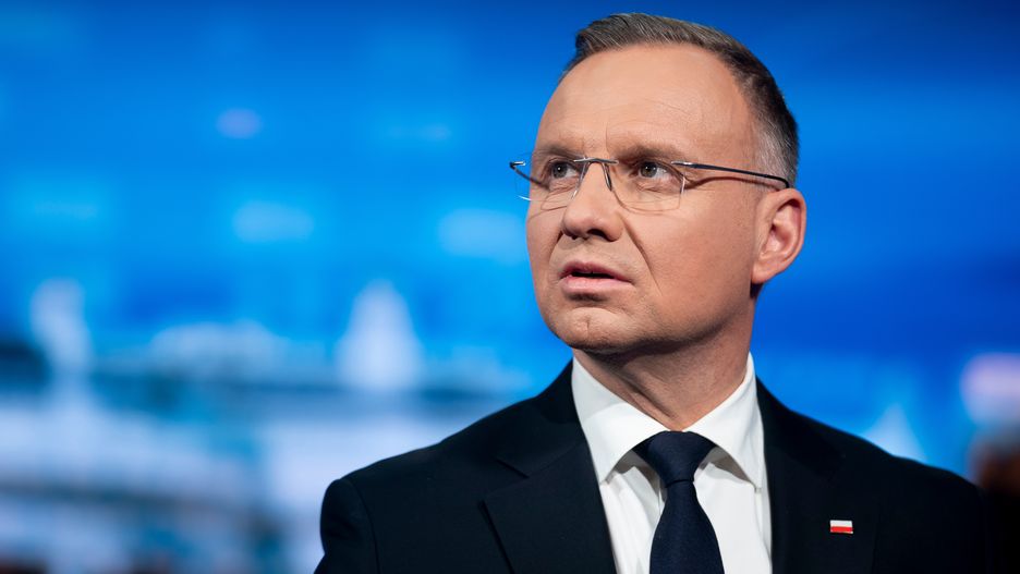 Andrzej Duda, Poland's president, during an interview in Washington, DC, US, on Tuesday, March 12, 2024. Duda said Russian President Vladimir Putin will attack other states if the Kremlin wins its war in Ukraine as he sought to convince the US to approve further assistance for Kyiv. Photographer: Stefani Reynolds/Bloomberg via Getty Images