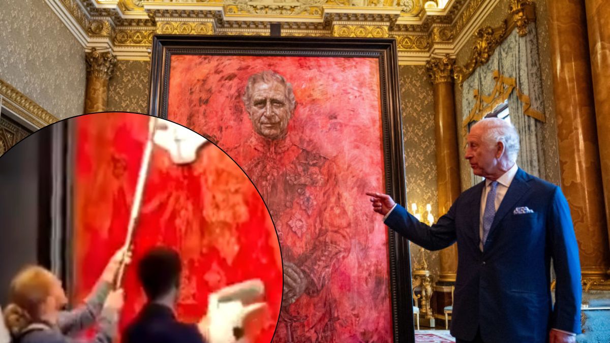 Portret króla Karola III celem protestujących