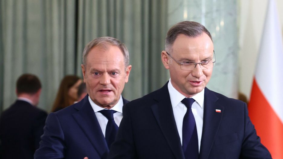 Rekonstrukcja rz?du Donalda Tuska
13.05.2024 Warszawa Palac Prezydencki Zaprzysiezenie nowych ministrow rzadu Donalda Tuska fot. Andrzej Iwanczuk/REPORTER
n/z: Donald Tusk, Andrzej Duda
ANDRZEJ IWANCZUK/REPORTER
