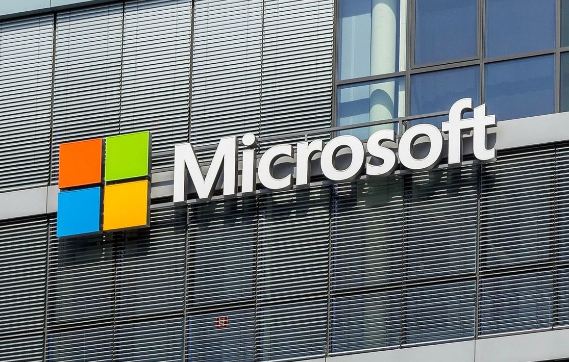 Microsoft logo on the building