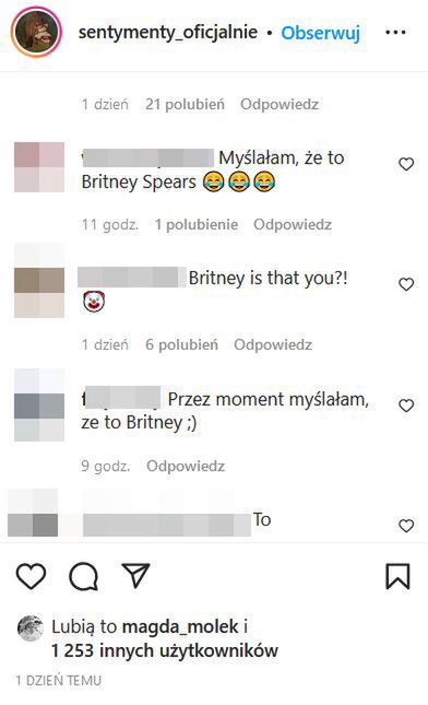 Komentarze, w których internauci porównują Magdę Mołek do Britney Spears 