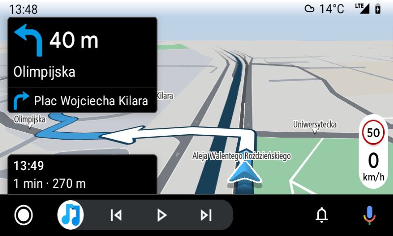 Jasny motyw w TomTom AmiGO w Androidzie Auto.