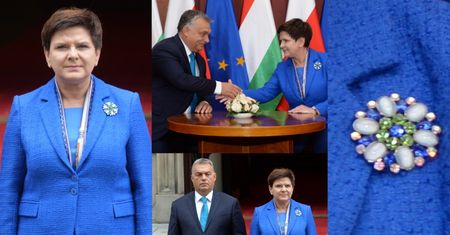 Beata Szydło z kwiatową broszką wita premiera Węgier (ZDJĘCIA)