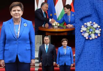 Beata Szydło z kwiatową broszką wita premiera Węgier (ZDJĘCIA)