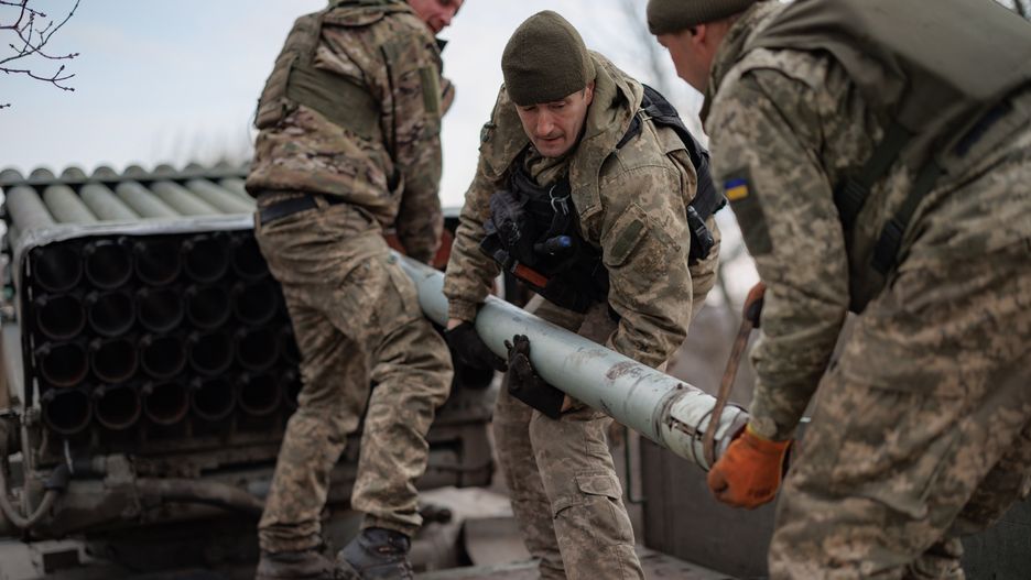 DONETSK OLBAST, UKRAINE - MARCH 7: Ukrainian soldiers load missile into RM-70 Vampire multiple rocket launcher on March 7, 2023 in Donetsk Oblast, Ukraine. On 24 February 2022, Russia invaded Ukraine in an escalation of the Russian-Ukrainian war that started in 2014. The full-scale invasion is the largest military attack in Europe since World War II. (Photo by Oleg Palchyk/Global Images Ukraine via Getty Images)