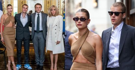 Justin i Hailey Bieber spotkali się z Emmanuelem Macronem! Piosenkarz snuł się po Pałacu Elizejskim w niebieskich tenisówkach... (ZDJĘCIA)