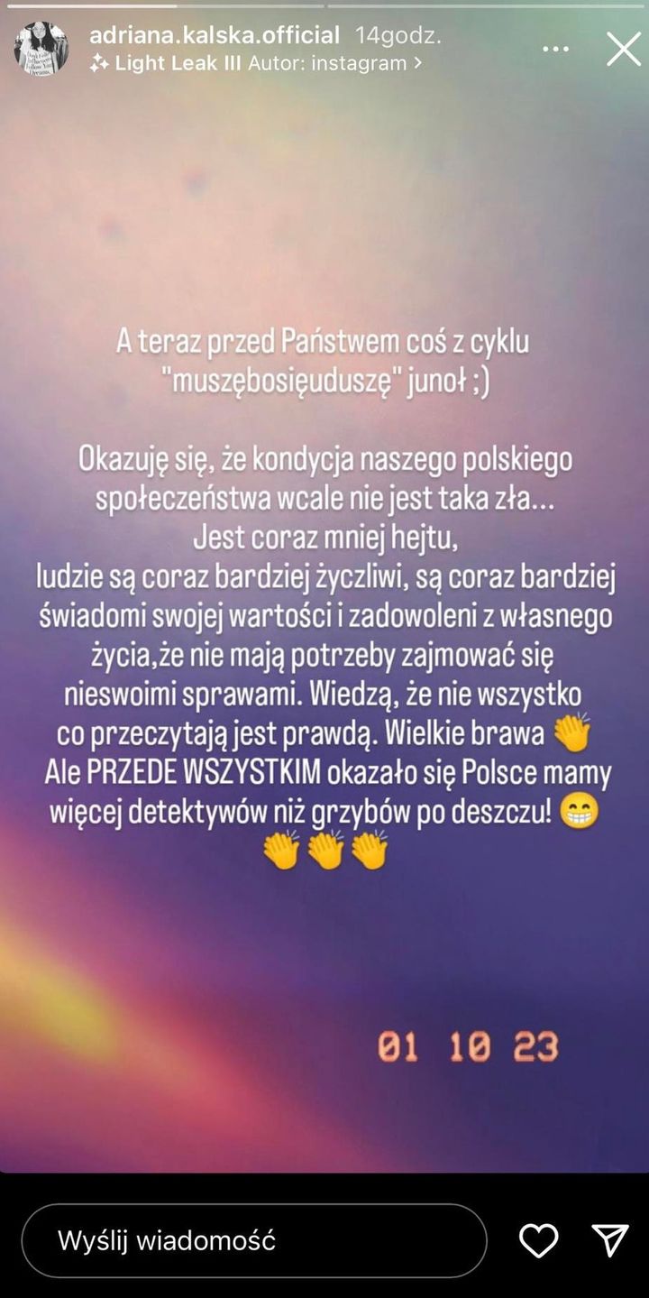 Adriana Kalska reaguje na teorie fanów o powrocie do Mikołaja Roznerskiego 