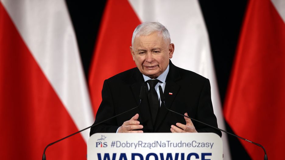 Jaroslaw Kaczynski, the chairman of the Law and Justice (PiS) rulling party, speaks during a meeting with his party supporters in Wadowice.
The next Polish parliamentary elections will be held in Poland in autumn 2023 to elect members of the Sejm and Senate.
On Saturday, November 12, 2022, in Wadowice, Lesser Poland Voivodeship, Poland. (Photo by Artur Widak/NurPhoto via Getty Images)