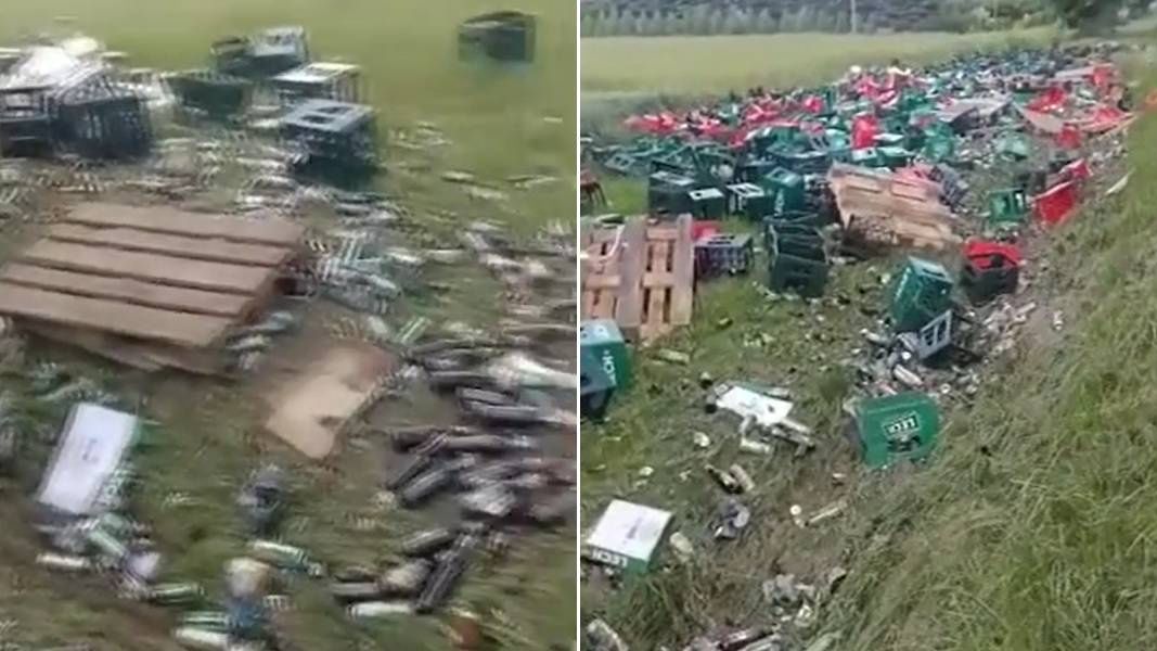Butelki piwa rozbiły się na drodze krajowej nr 17