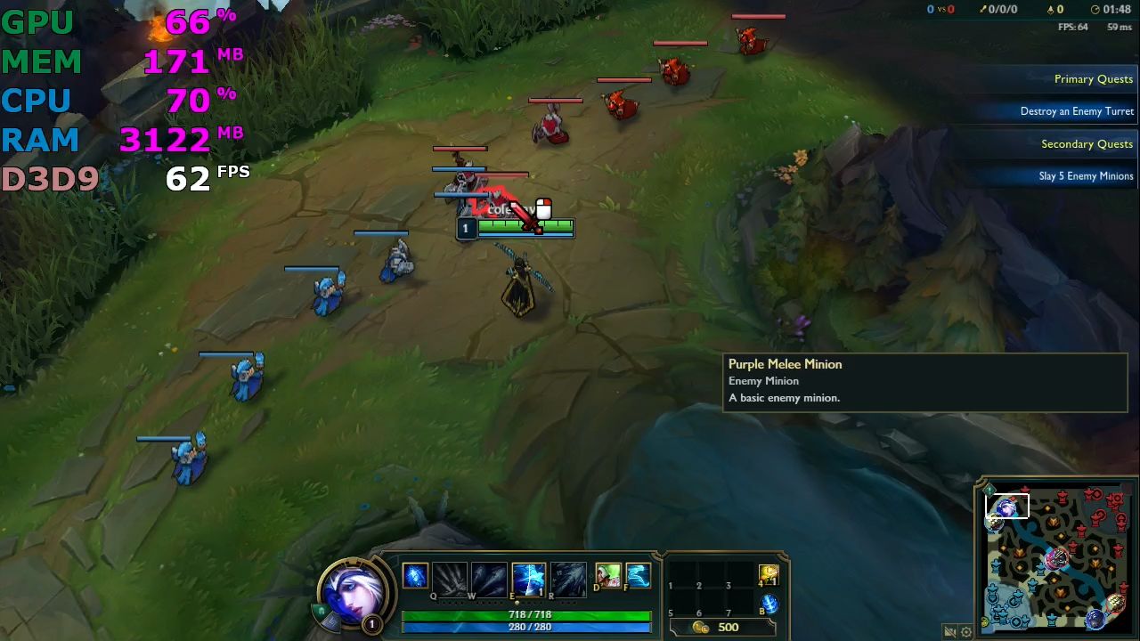 League of Legends, 720p, detale wysokie: 50-120 FPS