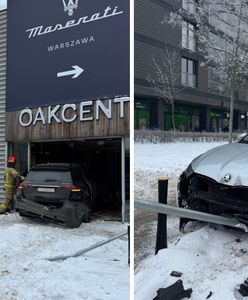 Mercedes wjechał do sklepu. Groźne zderzenie w Warszawie