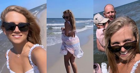 Agnieszka Kaczorowska wygina się w kwiecistym bikini pośród fal morskich. "Tak mnie przysmażyło" (ZDJĘCIA)