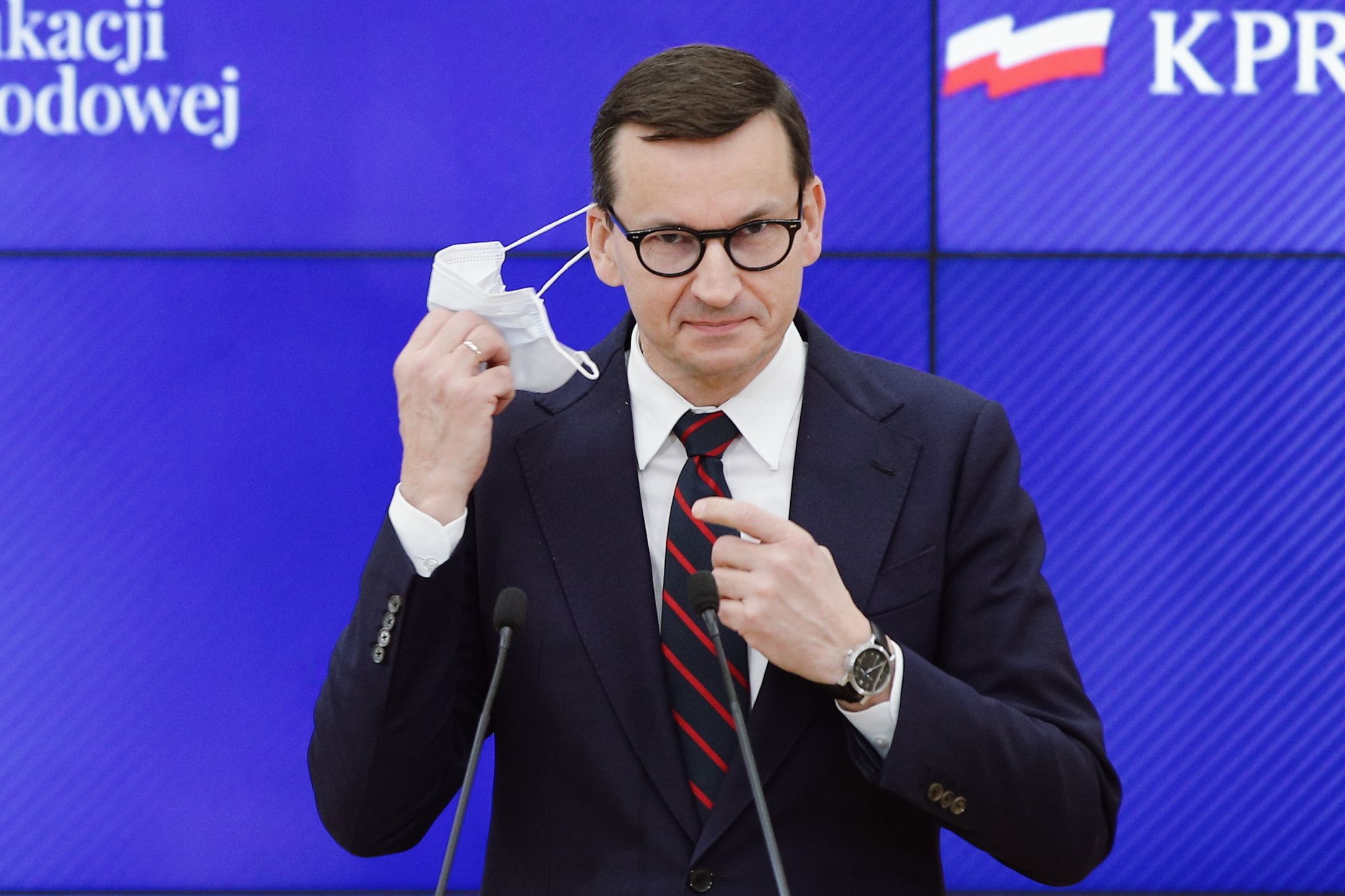 Dzien Nauczyciela w KPRM14.10.2021 Warszawa , KPRM , al. Ujazdowskie 1/3 . Premier rzadu PiS Mateusz Morawiecki podczas konferencji prasowej z okazji Dnia Edukacji Narodowej . 
Fot. Dawid Zuchowicz / Agencja Wyborcza.plFot. Dawid Zuchowicz / Agencja Wyborcza.plmanual, /FR/, agx