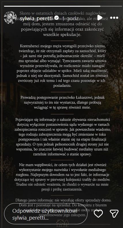 Sylwia Peretti wydała oświadczenie 