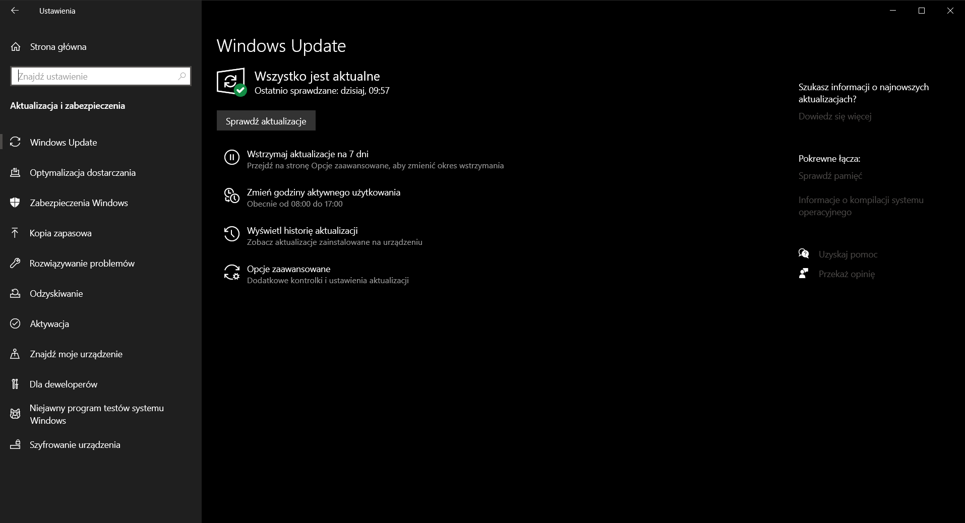 Ten Windows 10 uważa, że "wszystko jest aktualne", fot. Oskar Ziomek.