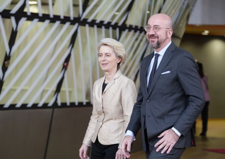 BRUSSELS, BELGIUM - DECEMBER 14: President of the European Commission Ursula von der Leyen (L) and the President of the European Council Charles Michel (R) arrive for the European Union and the Association of Southeast Asian Nations meeting in the Justus Lipsius Atrium, the EU Council headquarter on December 14, 2022 in Brussels, Belgium. EU and ASEAN leaders will meet this Wednesday prior to an EU Summit on Thursday. (Photo by Thierry Monasse/Getty Images)