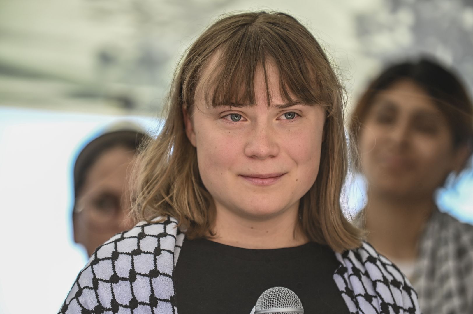 CATANIA, ITALY - JUNE 01: Greta Thunberg speaking at the press conference. Greta is part of the crew of the ship Madleen, headed to Gaza to deliver humanitarian aid on June 01, 2025 in Catania, Italy. Swedish activist Greta Thunberg is among those who will attempt to sail to Gaza on a boat organized by the Freedom Flotilla Coalition (FFC), in a bid to break Israel's blockade of the Palestinian territory. Freedom Flotilla had to abort a previous journey in early May after it said its boat came under attack by drones in international waters near Malta. (Photo by Fabrizio Villa/Getty Images)