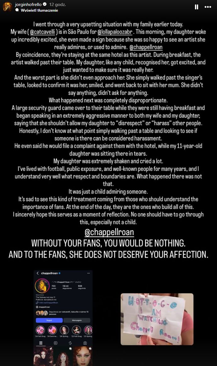 Jorginho zamieścił długi wpis ws. Chappell Roan.