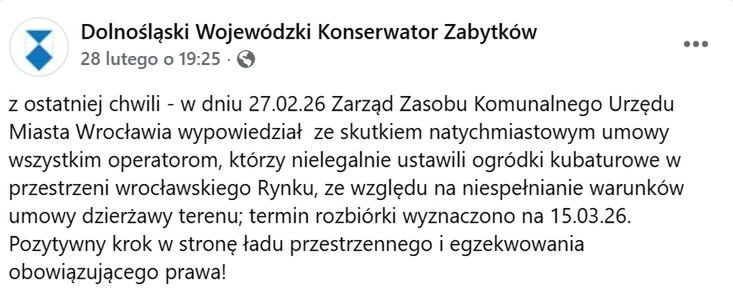 Konserwator zabytków pisze o demontażu ogródków