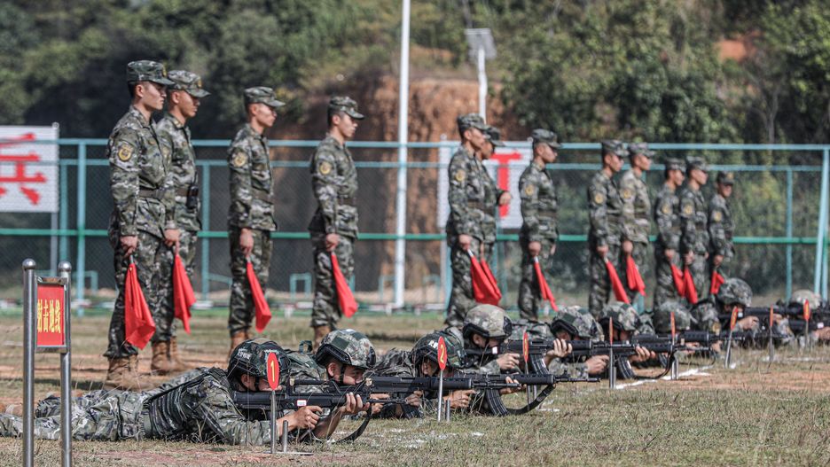 Officers and soldiers are competing in a rifle precision shooting competition at the 2023 annual Military Sports Games in Baise, Guangxi Province, China, on November 29, 2023. (Photo by Costfoto/NurPhoto via Getty Images)