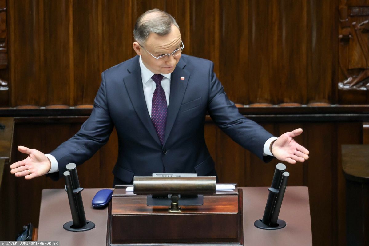 Prezydent Andrzej Duda podczas wystąpienia w Sejmie