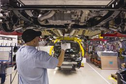 Opel Automobile Manufacture In Poland
A worker fits parts to the underside of a raised Opel Astra automobile on the production line at the Opel automobile plant in Gliwice, Poland, on Monday, March 6, 2017. The maker of Peugeot and Citroen cars will pay 1.8 billion euros ($1.9 billion) for GMs Opel unit and its U.K. sister brand Vauxhall, as the French manufacturer bolsters its defenses in a peaking market thats being transformed by technology, new competitors and Brexit. Photographer: Bartek Sadowski/Bloomberg via Getty Images
Bloomberg
Industry, Industrial, Manufacturing, Cars, Fabrication, Automotive, Automobiles, Manufacture