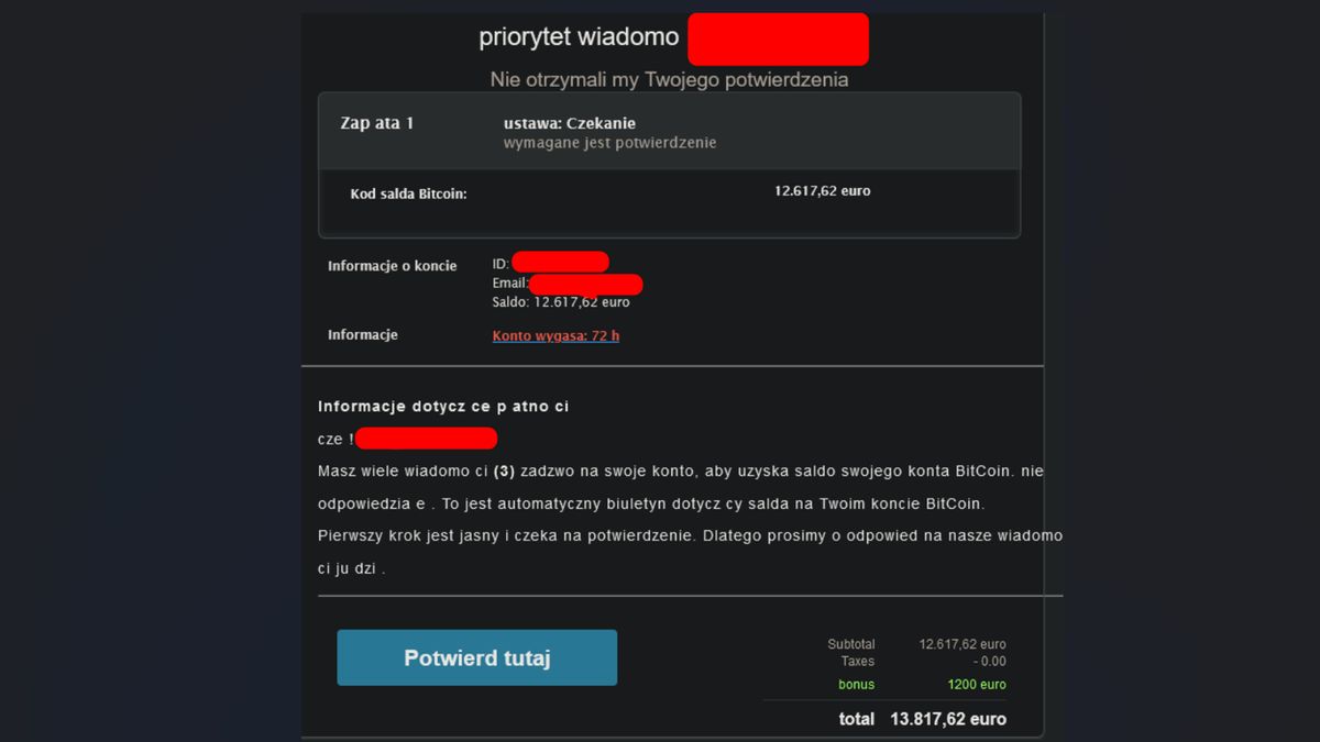 Fałszywa wiadomość e-mail
