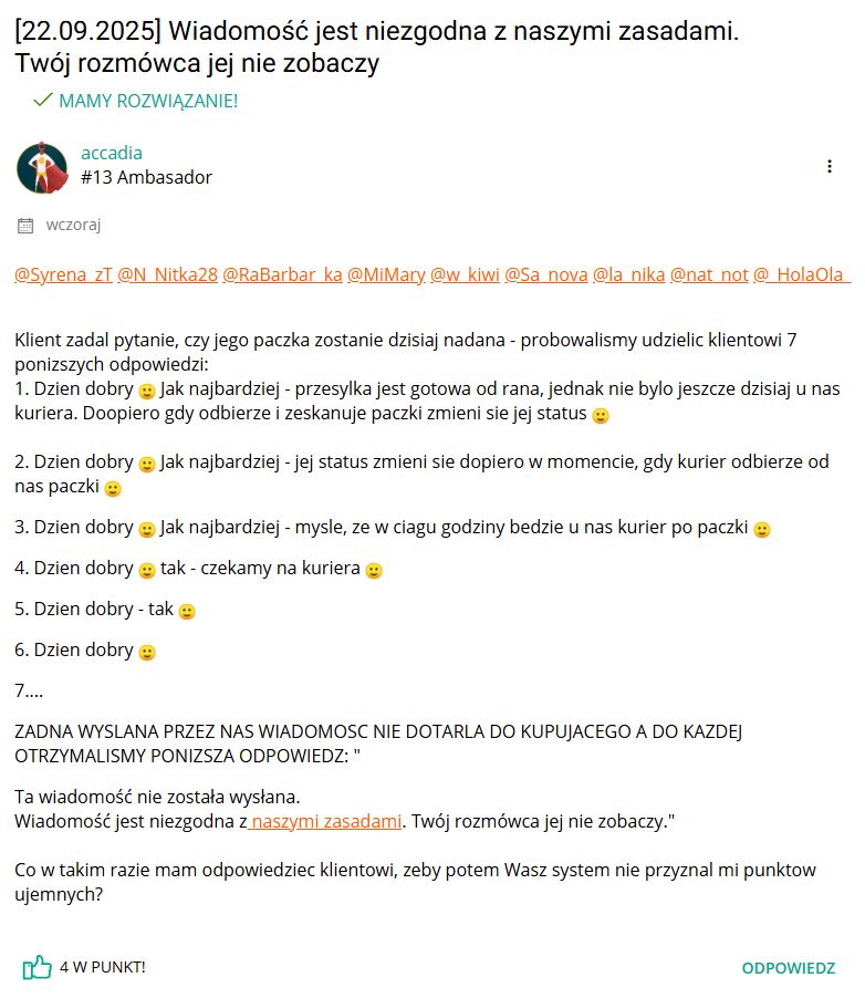 Wątek na forum społeczności Allegro