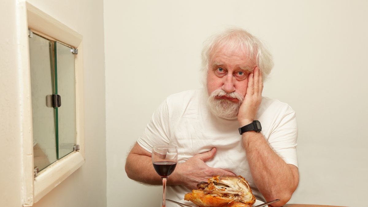senior bearded male with indigestion after eating roast chicken
senior bearded male with indigestion after eating roast chicken beside  serving hatch , has eaten and drunk too much
kbwills
Serving Hatch, Over Eating, Indigestion, One Man Only, Males, Meal, Roast Chicken, Wineglass, Eaten, Cut Out, Stomachache, Drinking Glass, Red Wine, Chicken Meat, 60-69 Years, Senior Adult, Looking, Holding, Sadness, Overweight, Full, Horizontal, Beard, White Hair, Gray Hair, People, T-Shirt, Table, Grey Beard, Food And Drink, People, Eating