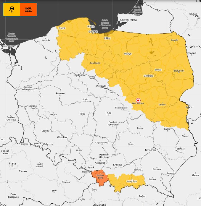 Alerty I stopnia przed oblodzeniem.