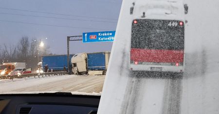 Złamany tir, auta w rowach. Filmy i zdjęcia z ulic