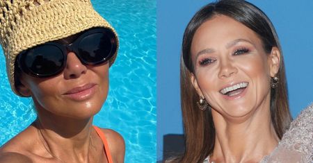 Opalona Kinga Rusin chłodzi się w basenie na Mazurach, pozując w pomarańczowym bikini (FOTO)