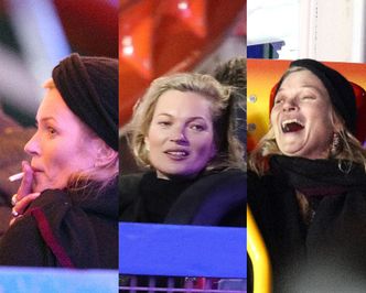 Kate Moss z papieroskiem szaleje w zimowym parku zabaw (ZDJĘCIA)