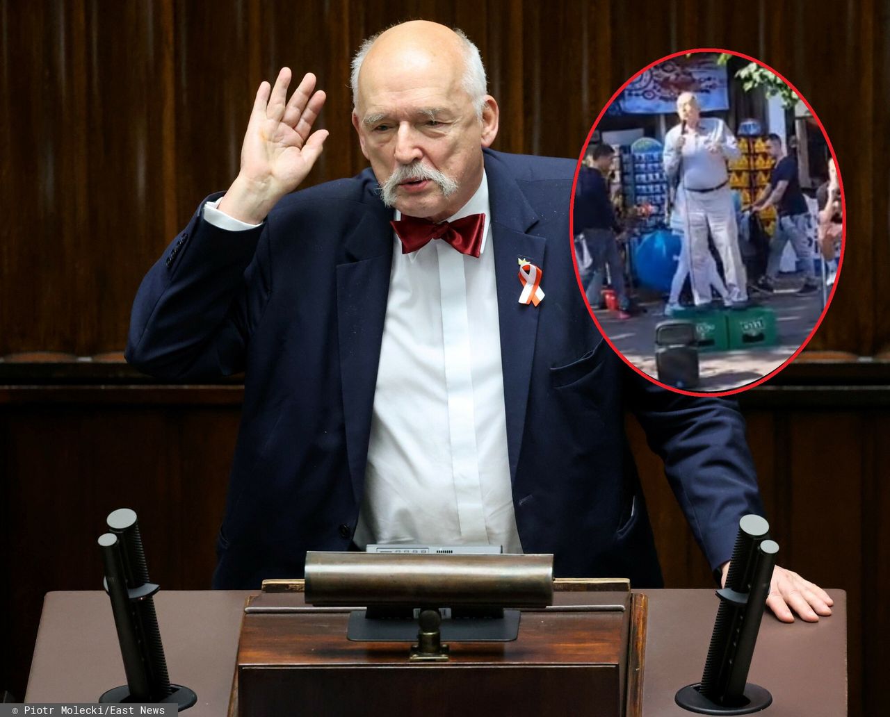 Janusz Korwin-Mikke objeżdża wybrzeże. Przemawiał na skrzyniach po piwie