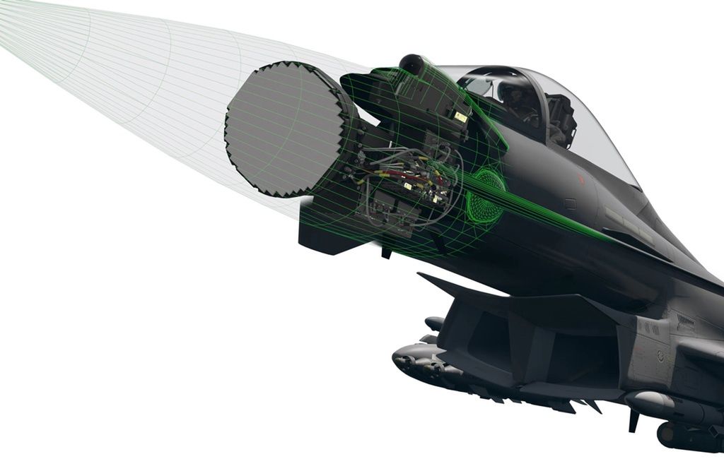 Wizualizacja montażu radaru ECRS Mk 2 w nosie myśliwce Typhoon