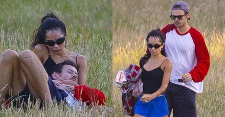 Zoë Kravitz obejmuje WYLEGUJĄCEGO SIĘ na niej Harry'ego Stylesa podczas randki w gąszczu traw. Para idealna? (FOTO)
