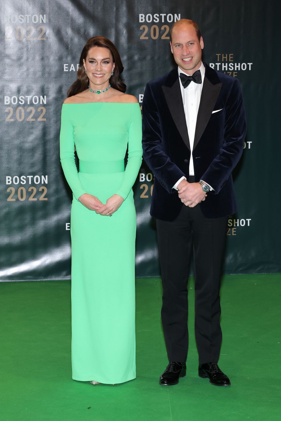 Kate Middleton i książę William na zielonym dywanie 2022 Earthshot Prize