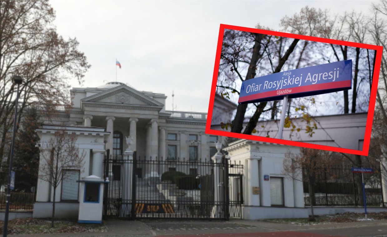 Symboliczna zmiana przed ambasadą Rosji