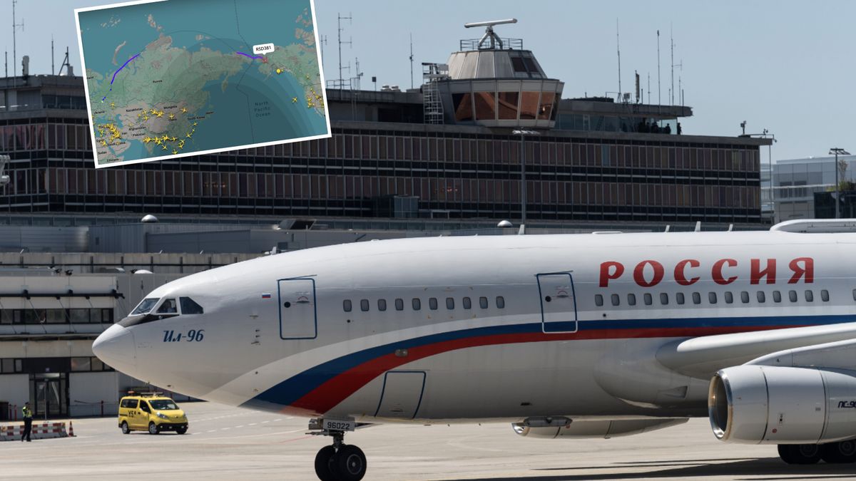 Trasa lotu rządowego Iła-96 z Moskwy do Anchorage na Alasce