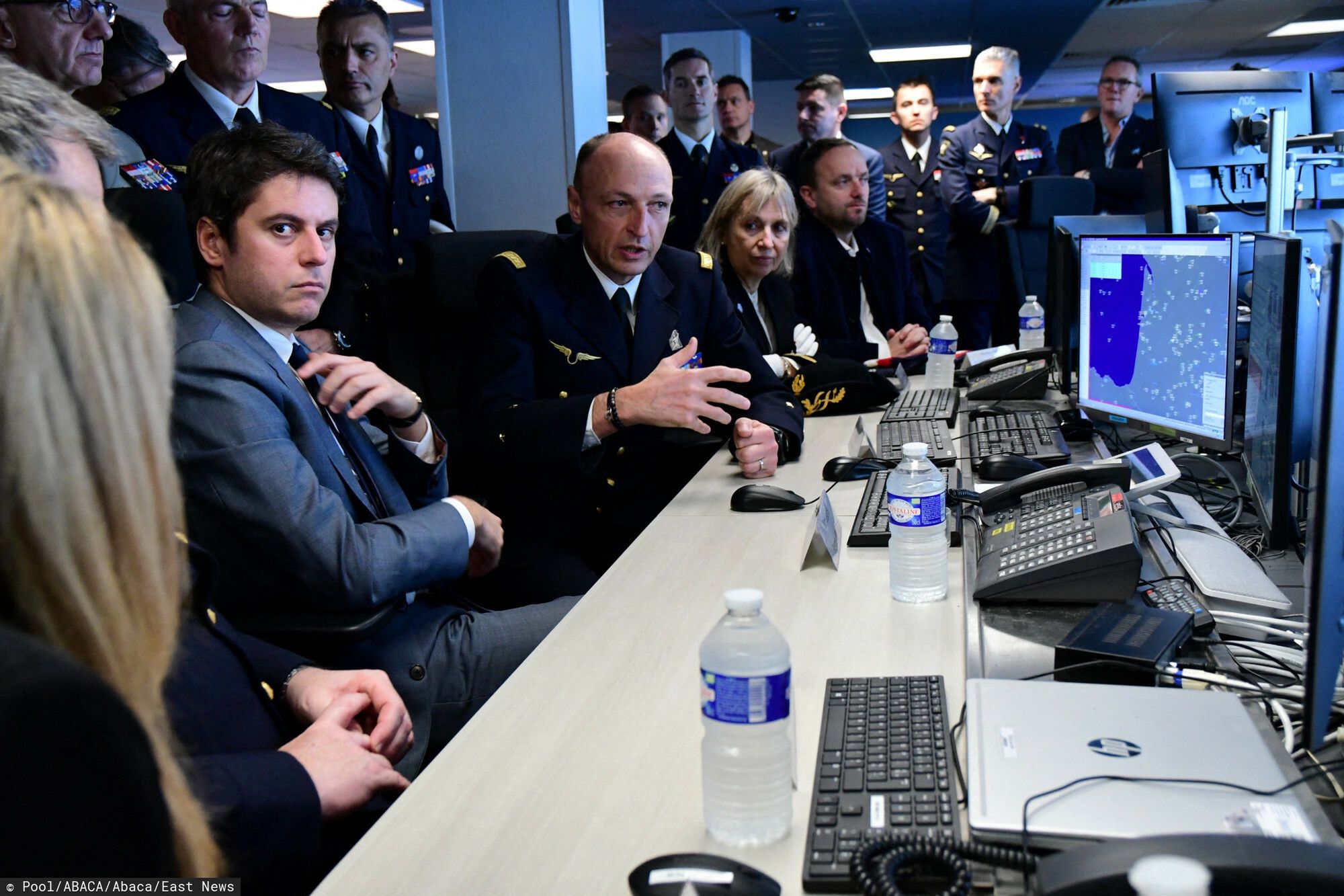 Temporary
French Prime Minister Gabriel Attal visits the Air base 942 in Lyon Mont Verdun, on March 22, 2024. Air security system for the 2024 Olympic and Paralympic Games. He is accompanied by Patricia Miralles, Secretary of State to the Minister of the Armed Forces, responsible for Veterans and Memory. As head of the general direction of aviation security operations, the Prime Minister Attal will interact with the aviators involved 24 hours a day, 7 days a week in the Permanent Air Security Posture 'Police du Ciel' (Sky Police). Photo by Romain Doucelin/Pool/ABACAPRESS.COM
Pool/ABACA