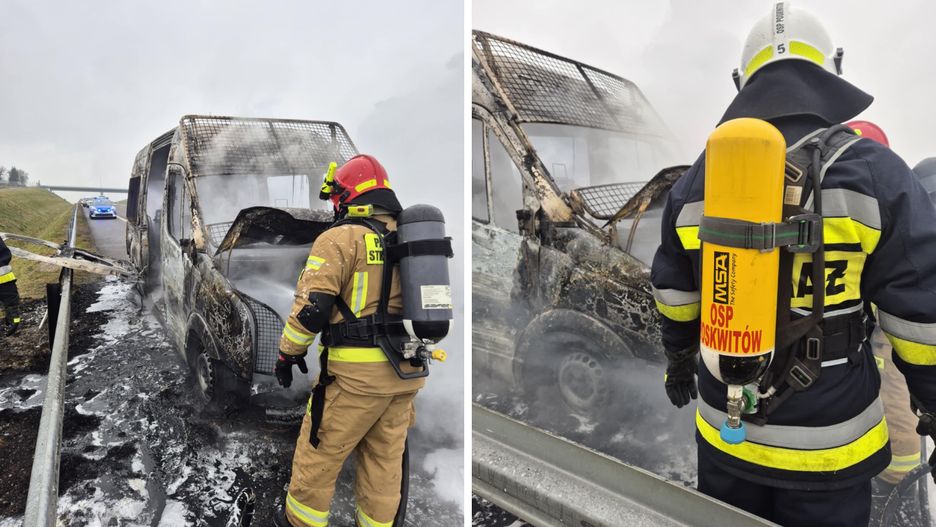 Pożar radiowozu na drodze ekspresowej S7
