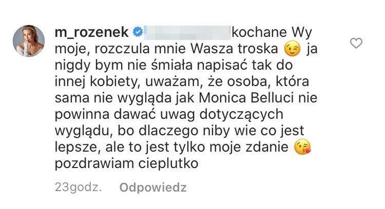 Małgorzata Rozenek odpowiada na kąśliwy komentarz internautki