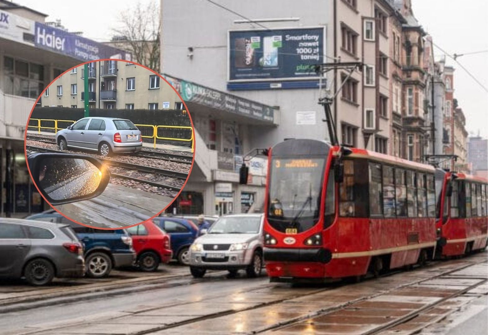 Skoda "zaparkowana" na torach tramwajowych w Zabrzu. Burza w sieci