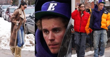 Kendall Jenner w futrzanych kowbojkach i Justin Bieber z żoną zmierzają na noworoczny lunch w Aspen (ZDJĘCIA)