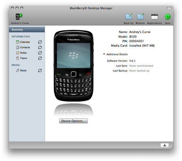 Zarządzanie Blackberry z Maca