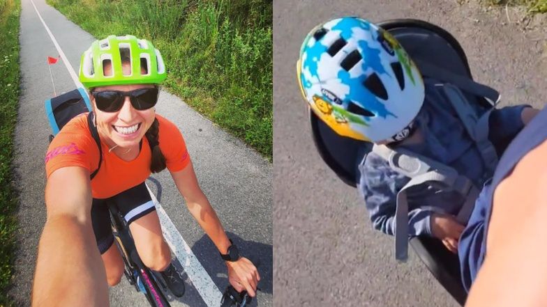 Justyna Kowalczyk z okazji Dnia Dziecka wybrała się z synkiem na rower